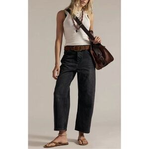 We the Free People Deep Trance Black Boyfriend Barrel Leg Wide Leg Jeans